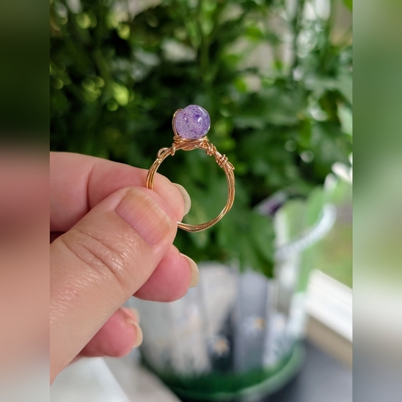 Hand Crafted Jewelry - Perfectly Imperfect Rose Gold Wire Wrapped Purple Stone Ring Size 8